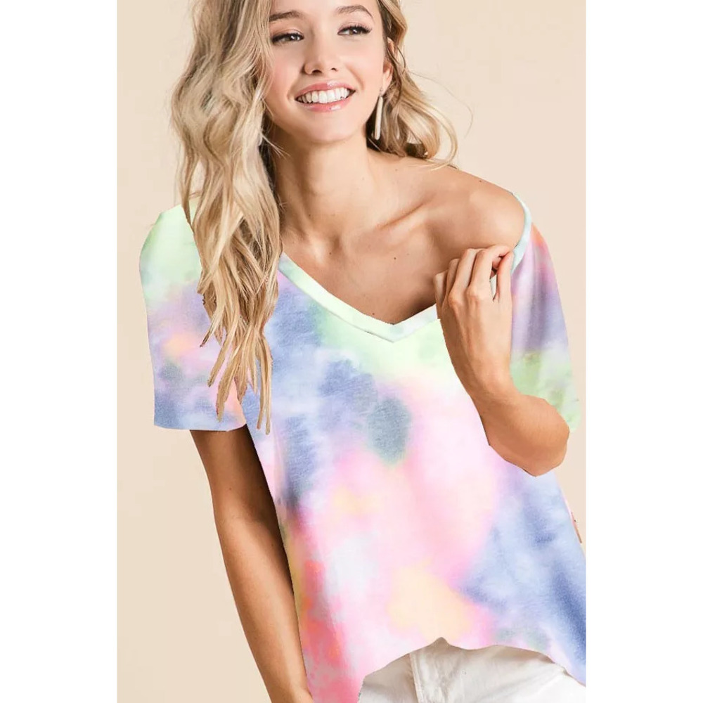 BiBi Tie-Dye Jersey V-Neck Short Sleeve T-Shirt